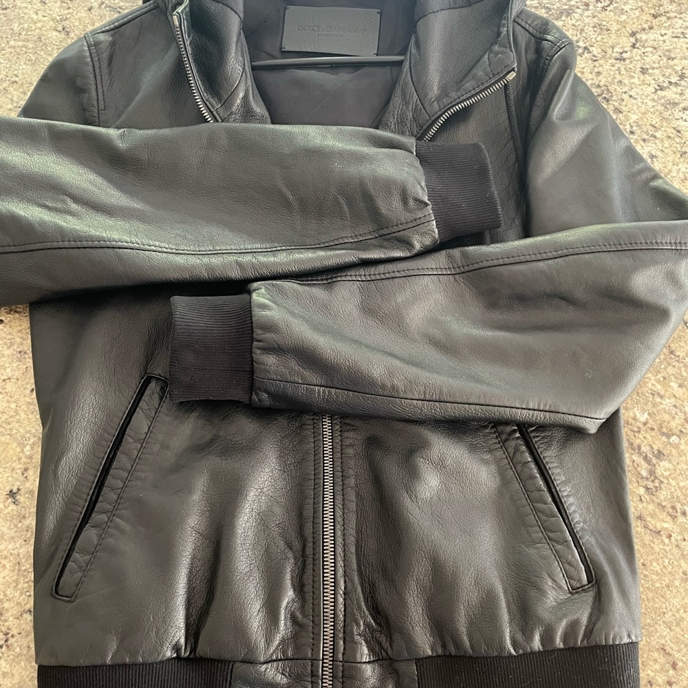 Dolce & Gabbana Black Leather Bomber Jacket with Hood - Picture 2 of 9
